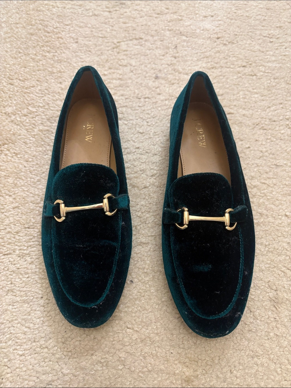 J. Crew Men’s Velvet Bit Loafers in Teal Green